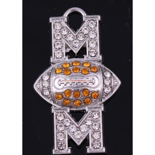 Mothers day jewelry zinc alloy die casting studded Football MOM Crystal Pendant