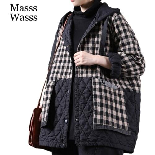 Masss Wasss British New Designer Spring Womens Plaid Hooded Jackets Ladies Patchwork Loose Coats Female Casual Clothes Big Size