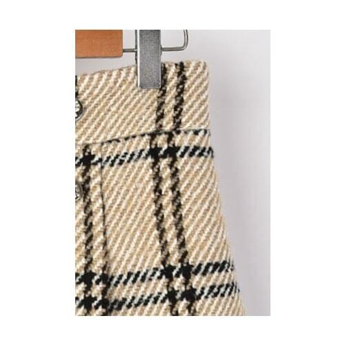 Women Skirt 2021 Early Autumn Double-breasted Pleated Plaid Yellow Mini Skirt