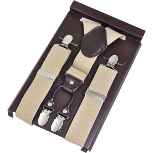 Suspender Leather Beige Polyester Womens bretels trousers 4 Clip Party tirantes Y-Back Shape 3.5cm*115cm Men Suspenders MBD8422