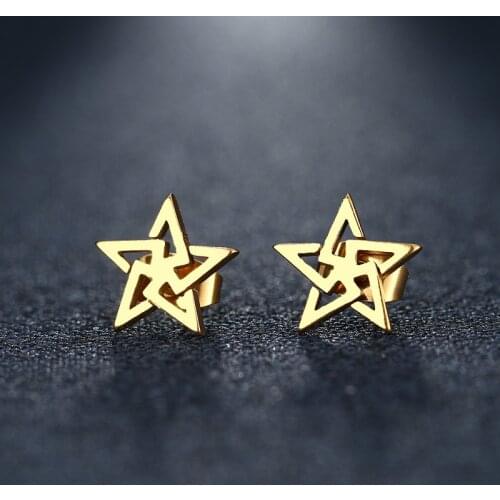 DOTIFI Stainless Steel Stud Earring For Women Man Pretty Pentagram Gold And Silver Color Lovers Engagement Jewelry