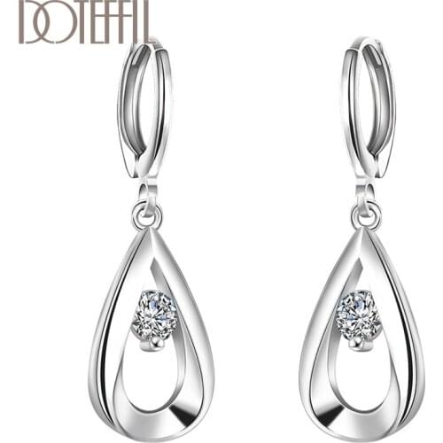 DOTEFFIL 925 Sterling Silver AAA Zircon Water Drop/Rain Drop Earrings Charm Women Jewelry Fashion Wedding Engagement Party Gift