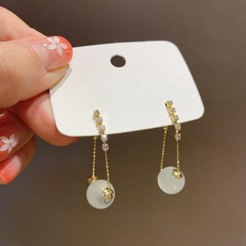 MENGJIQIAO Korean Elegant Opal Ball After Hanging Drop Earrings For Women Girls Fashion Rhinestone Chain Pendientes Jewelry