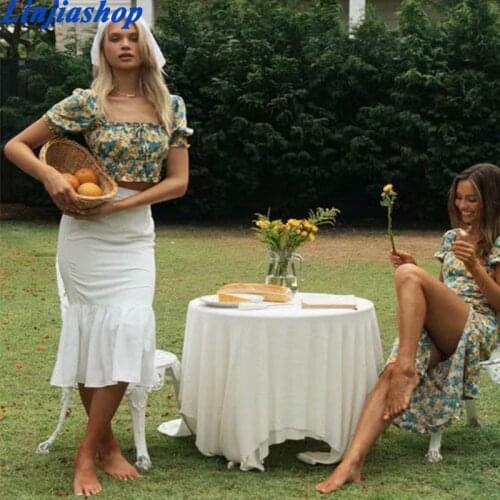 Summer women floral print beach tie beach crop tops bohemian elastic short camis female vestidos