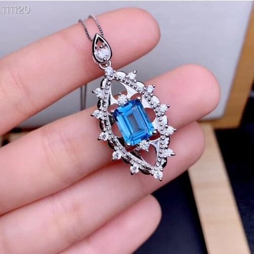 Natural Topaz Necklace square gem 925 pure silver lady Necklace