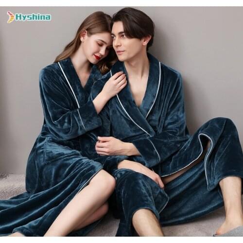 Winter Thickened Long Nightgown Female Winter Flannel Couple a Pair of Bathrobes Mens Coral Velvet Large Pajamas