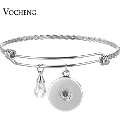 10PCS/Lot Vocheng Ginger Snap Button Jewelry Stainless Steel Bangle with Luxury CZ Stone 18mm 3 Styles NN-531*10