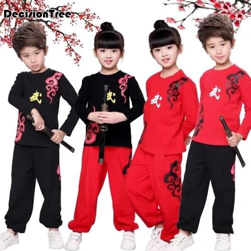 2021 chinese wushu uniform kungfu clothing martial arts suit wing chun cotton printing outfit for boy girl kids children sets