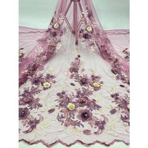 3D Lace Flower Latest Nigeria Lace Style French Party Lace Fabric 5 Yards 2021 Tulle Sewing Garment Fabric D4492