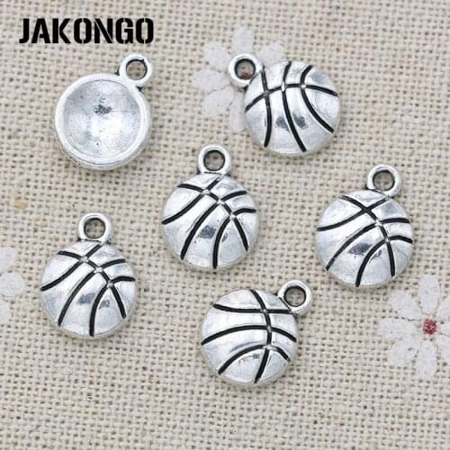 40PCS Antique Silver Plated Basketball Charms Pendants for Jewelry Making Earrings Bracelet DIY Handmade Craft 14x11mm