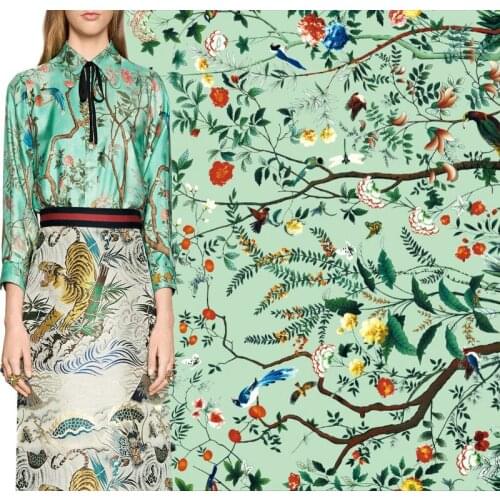 50x145cm brand flower printing silk satin fabric 100% polyester dress skirt womens summer fashion cloth for dress sewing