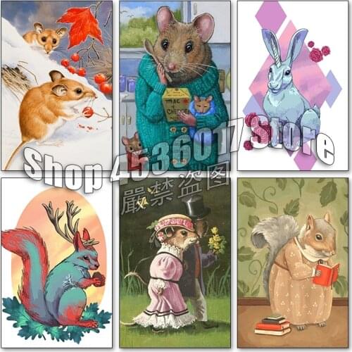 5d Diy Diamond Painting Cross Stitch Diamond Embroidery Mouse squirrel rabbit Diamond Mosaic Full Square Rhinestone Gift Picture