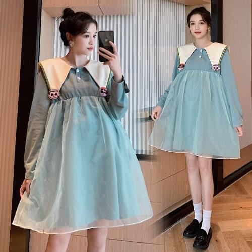 6612# Maternity Dress Spring Autumn Long Sleeve Easy Matching Loose Stylish A Line Dress for Pregnant Women Mom Dress