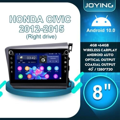 8"GPS Multimedia 1 Din Android 10 Car Radio Stereo Audio Bluetooth Carplay Steering Wheel For Honda Civic 2012 2015 Right Drive