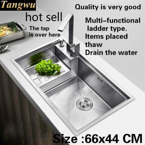 Free shipping Luxury multifunction kitchen manual sink single trough durable 304 stainless steel standard hot sell 660x440 MM