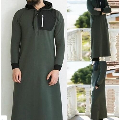 Caftan Fashion Robes Muslim Fashion Abaya Men 2021 New Modern Mens Clothing Loose Casual 3Color Arabic Robe Zipper Shirt