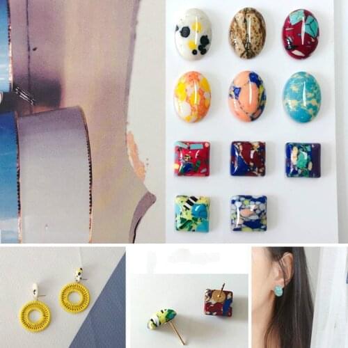 DIY Fan Art Artistic Color Pop Style Turquoise Earrings Materials Square Oval er shi pin Accessories 6 pieces
