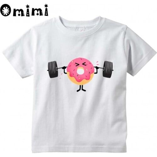 Boys/Girls Cute Donut Fitness Printed T Shirt Kids Short Sleeve Tops Childrens Funny White T-Shirt