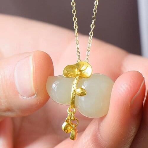 Natural Hetian Jade Gourd Pendant Necklace Fashion Jewelry Chalcedony Amulet Gifts for Women