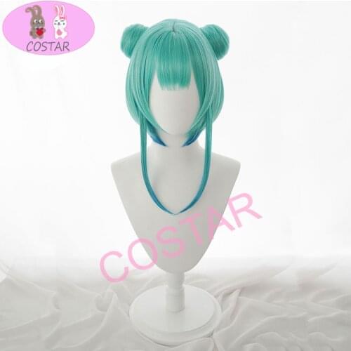 Hololive Uruha Rushia VTuber Green Cosplay Wig with buns Heat Resistant Synthetic Necromancer Cosplay Hair