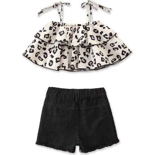 Girls Clothing Suit Summer Kids Baby Sling Top + Cowboy Shorts 2pcs Children European And American Fashion Style Clothes Sets