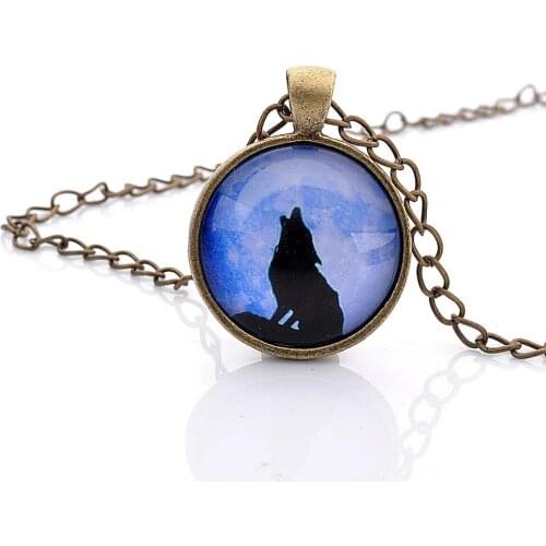 Lureme Fashion Wolf Glass Cabochon Pendant Necklace Vintage Bronze Charm Chain Necklaces For Women Free Shipping