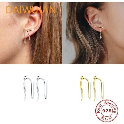 Minimalist 925 Sterling Silver Piercing Earrings Gold Geometric Ear Crawlers Stud Earrings For Women Punk Ear Climber Jewelry