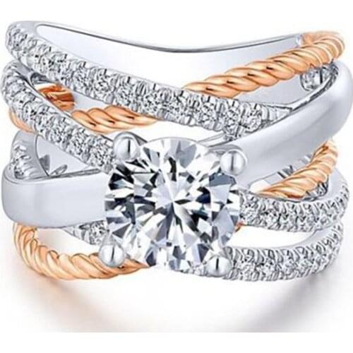 Multilayer Wide Cross Rings For Women AAA Cubic Zirconia Rose Gold And Silver Color Jewelry Elegant Bague Anillos Mujer Femme