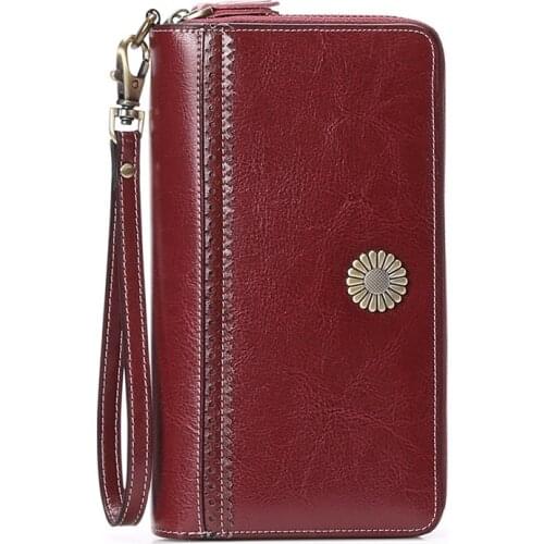 Fashion Women Purses Long Zipper Genuine Leather Ladies Clutch Bags With Cellphone Holder High Quality Card Holder Wallet