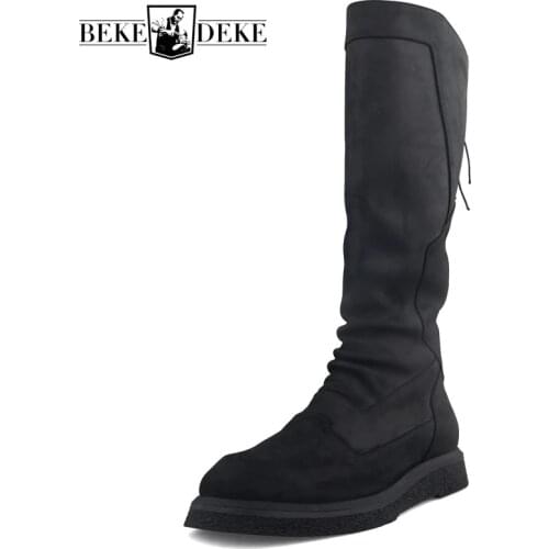 Top Brand High Quality Back Rip Genuine Leather Mens High Boots Winter New Warm Round Toe Platform Male Riding Boots Knee Boots