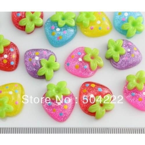 Set of 100pcs lovely hand paint glitter strawberry cute resin Cabochon for Kawaii Decoden DIY Projects-SZ0385