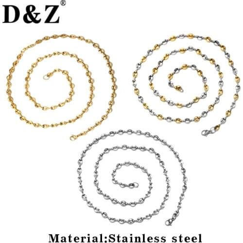 D&Z 5mm Stainless Steel Coffee Beans Chain Necklace 3 color Round Beads Choker Necklace For Men Accessories
