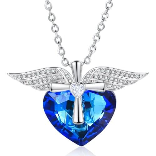 Heart Shaped Blue Crysta Necklaces Pendants Zircon Womens Neck Chain Choker Fashion Necklaces Jewelry for Women 2021 Girlfriend