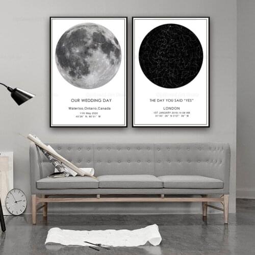 Personalized Star Map Wall Art Poster Night Sky Canvas Painting Wedding Gift Constellation Print Pictures Home Nursery Decor