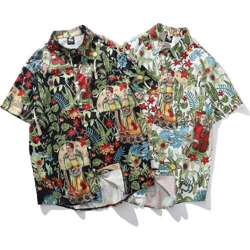 Men Shirt Short Sleeve 2021 New Arrival Summer Character Flowers Male Shirt Thin Comfortable Student Thai Style S15