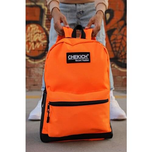 Chekich Backpack Orange Zipper School Business Daily Use Remarkable Bright Black High Quality Washable CNT03