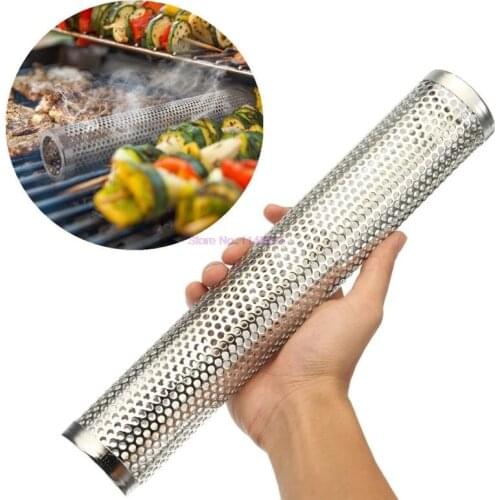 20Pcs/Lot 12 Inch Stainless Steel BBQ Mesh Pipe Round Sqaure Pellet Tube Kitchen Outdoor Cooking Tools Accessories