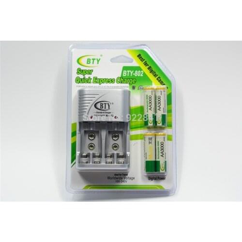 Factory Price Standard Charger For AA/AAA/9V/Ni-MH/Ni-Cd Rechargeable Battery 4*AA3000mAh Ni-MH Battery US EU Plug Free Shipping