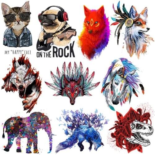 Prajna Animal Patch Iron On Transfers For Clothing Rock Dog Heat Transfer Punk Patches For Clothes DIY Thermal Transfer Stickers
