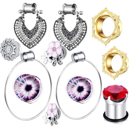 JUNLOWPY 2pcs Stainless Steel Ear Plugs and Tunnels Screw Earring Expanders with Dangle Gauges Stretchers Body Piercing Jewelry