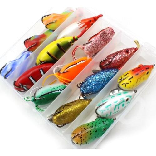 High Quality 15pcs 15colors Topwater Frog and Mouse Hollow Body Soft Fishing Lures Bass Hooks Baits Tackle Set and Tackle Box