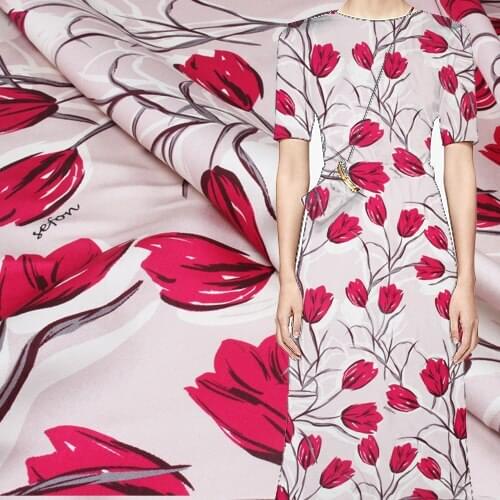 Tulip Flower Silk Wool Fabric 26 MM Real Silk Fabric Brand Clothing Advanced Custom Fabric