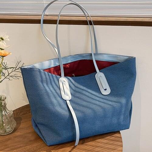 Large Capacity Denim Womens Bag Casual Large Designer Tote Bags Lattice Jeans Female Shoulder Bags Large Shopping Handbags 2021