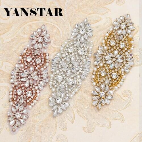 YANSTAR(10pcs) Wholesale Rose Gold Crystal Rhinestone Applique Accessory For Wedding Dresses Sash DIY Bridal Gown Belt YS850
