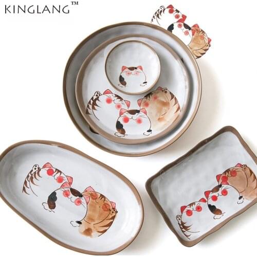 Japanese style handmade series ceramic tableware set soup noodle bowl fish dish family dinner plate set wholesale