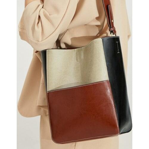 Bag women leather handbags Korean version of all-match style oil wax contrast stitching leather single shoulder messenger bag