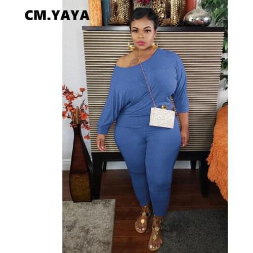 CM.YAYA Plus Size XL-5XL Women Set Two Pieces Set Tracksuit Batwing SLeeve Tee Tops Jogger Sweatpant Suit Outfit Matching Set