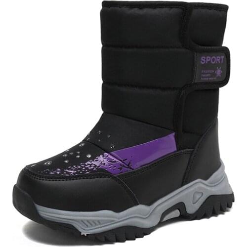 Winter Boys Boots Children Shoes For Girls Boots Kids Shoes Waterproof Rubber Platform Plush Lining Warm Mid-Calf Round toe