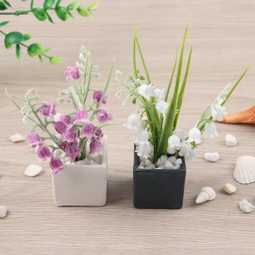 1:12 Dollhouse Miniature Flower Potted Green Plant In Pot Simulation Plants Lily Of The Valley Model Home Decor
