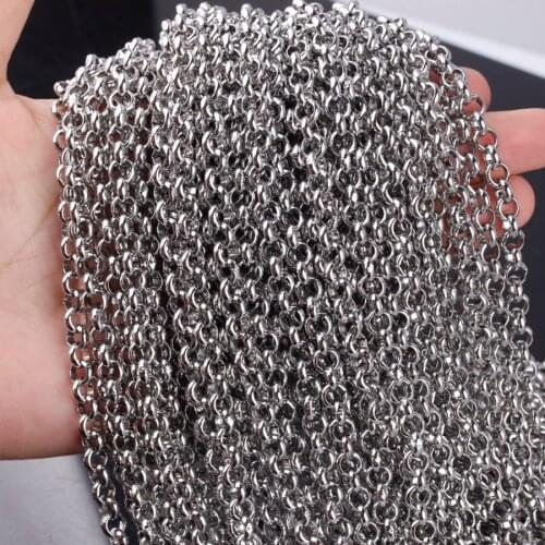 10meters 3/4/5mm Fashion Hot Sell Jewelry Accessory Silver Stainless Steel Men Womens Rolo Chain, for making Necklace